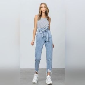 Insane Gene High Rise Paper Bag Slouch Jeans- In Light Wash